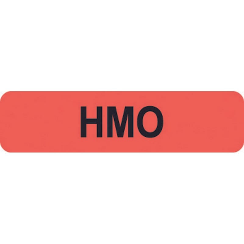 Insurance Labels, HMO - Fl Red, 1-1/4" X 5/16" (Roll of 500)