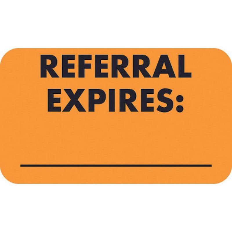 Insurance Labels, REFERRAL EXPIRES:_ - Fl Orange, 1-1/2" X 7/8" (Roll of 250)