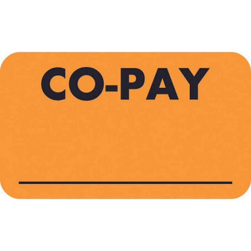 Insurance Labels, CO-PAY, Fluorescent Orange, 1-1/2" x 7/8" (Roll of 250)
