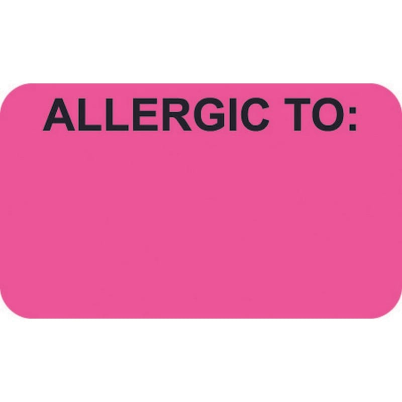 Allergic To: 1-1/2" x 7/8" Fl-Pink Label (Roll of 250)