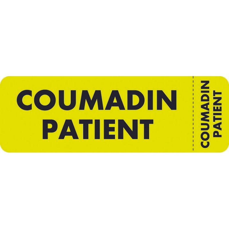 Chart Labels, COUMADIN PATIENT - Fl Chartreuse, 3" X 1" (Roll of 250)