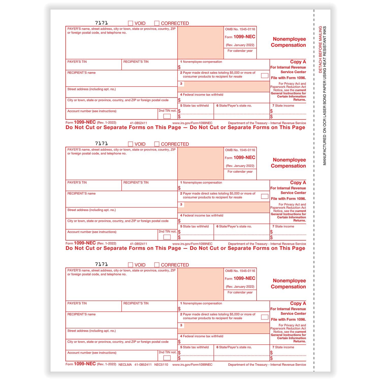 TFP 1099-NEC Federal Copy A - Pack of 100