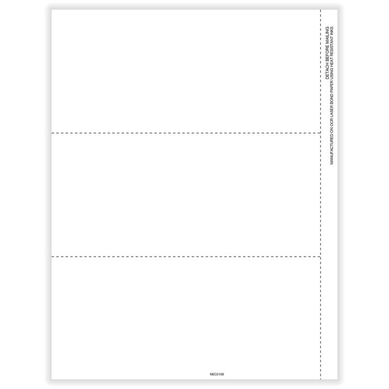 1099-NEC 3-Up Blank with Copy B Backer with Stub, 500 sheets, 3 forms per sheet, 1500 forms