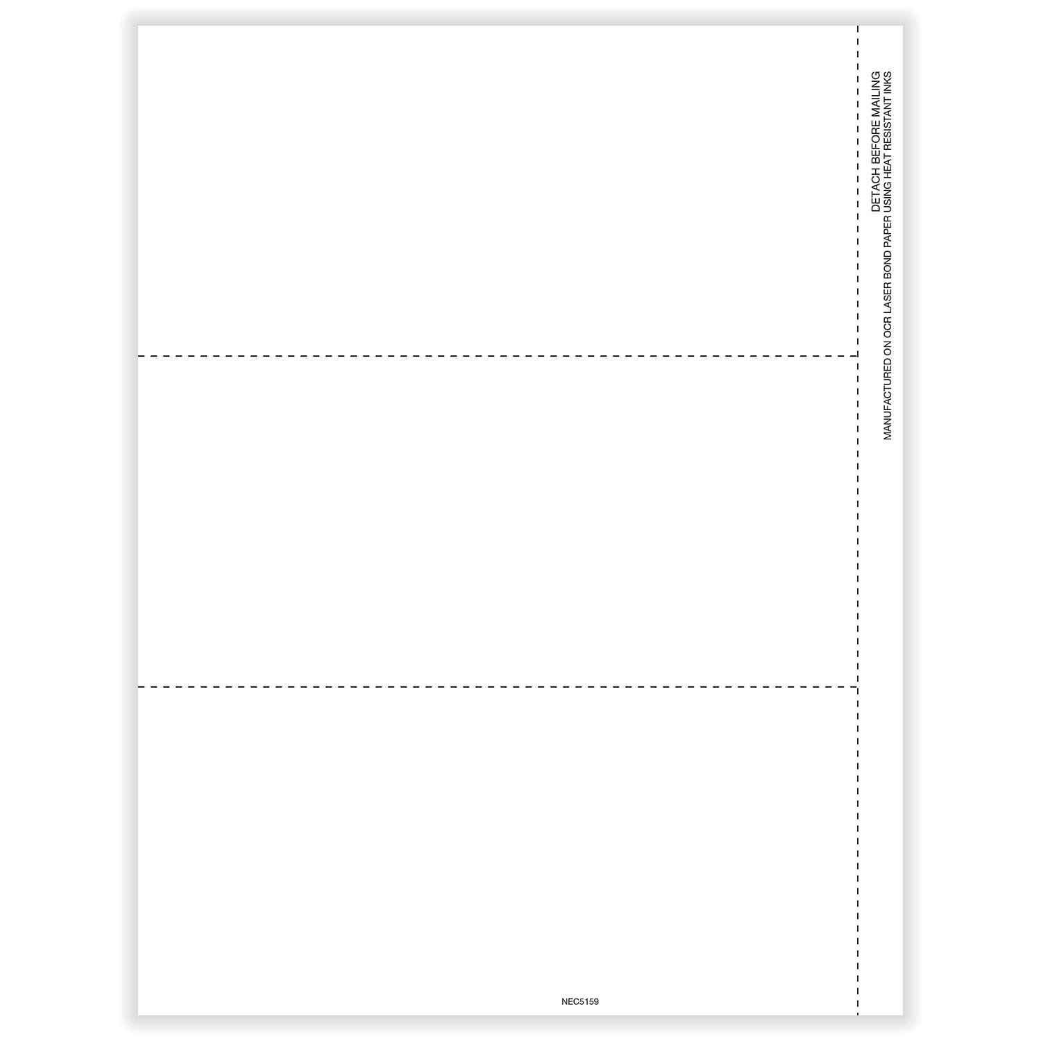 1099-NEC 3-Up Blank with Copy B Backer with Stub, 500 sheets, 3 forms per sheet, 1500 forms