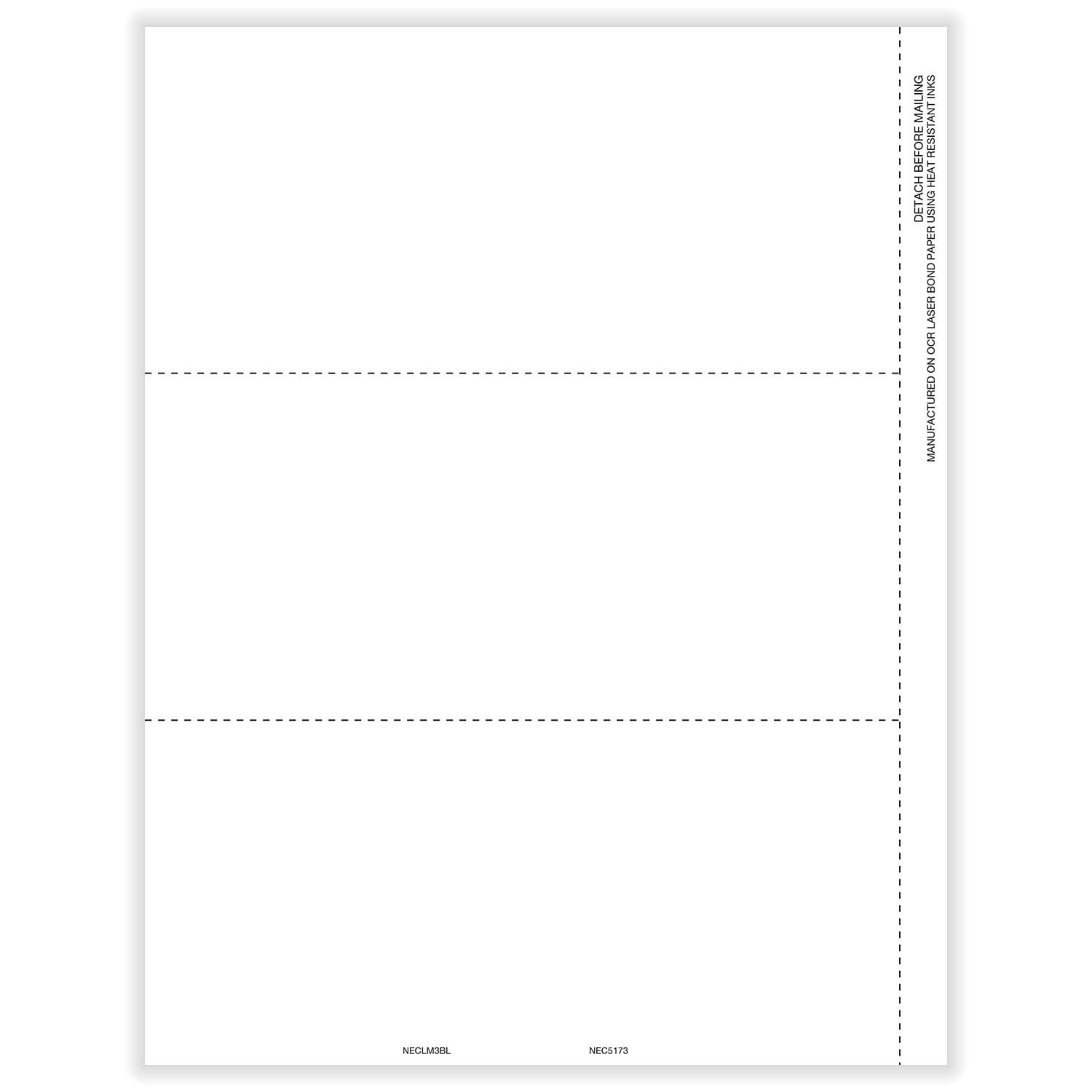 1099-NEC 3-Up Blank Copy B and State and/or File with Backer, 500 sheets, 1 form per sheet, 500 forms