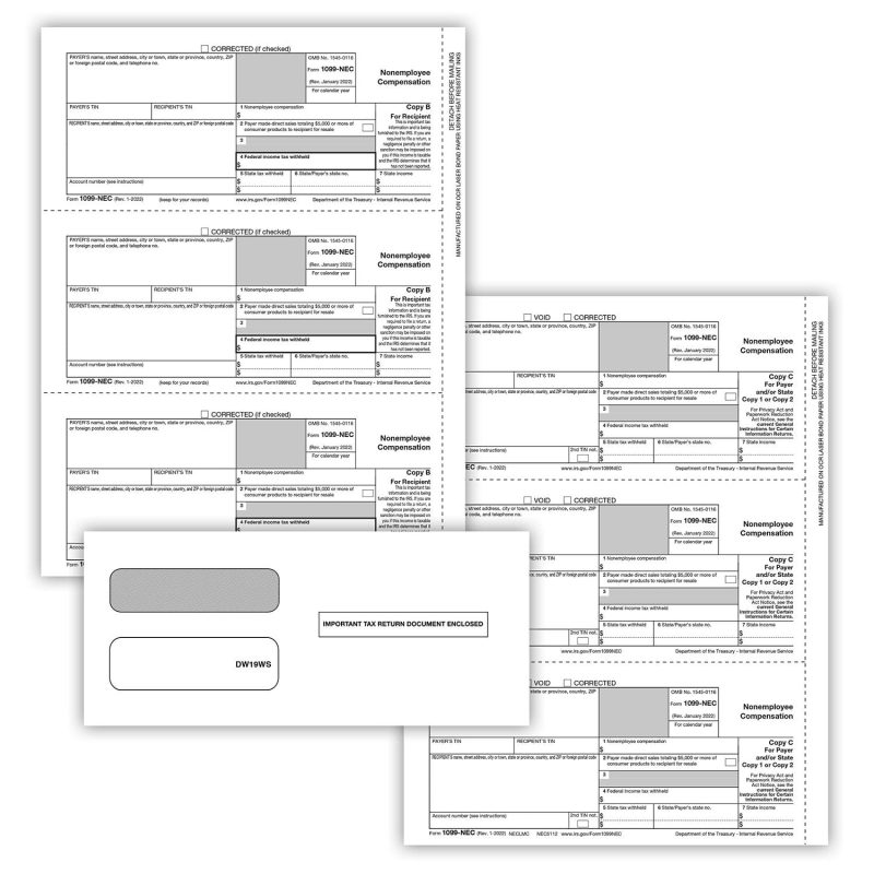 1099-NEC Set, 3-Part w/ Envelopes (50 Employees)
