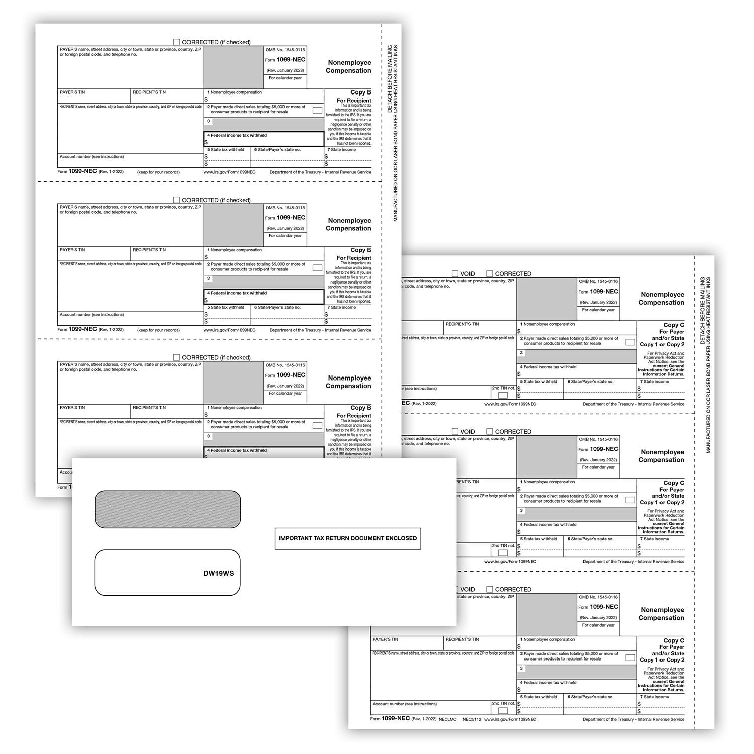 1099-NEC Set, 3-Part w/ Envelopes (50 Employees)