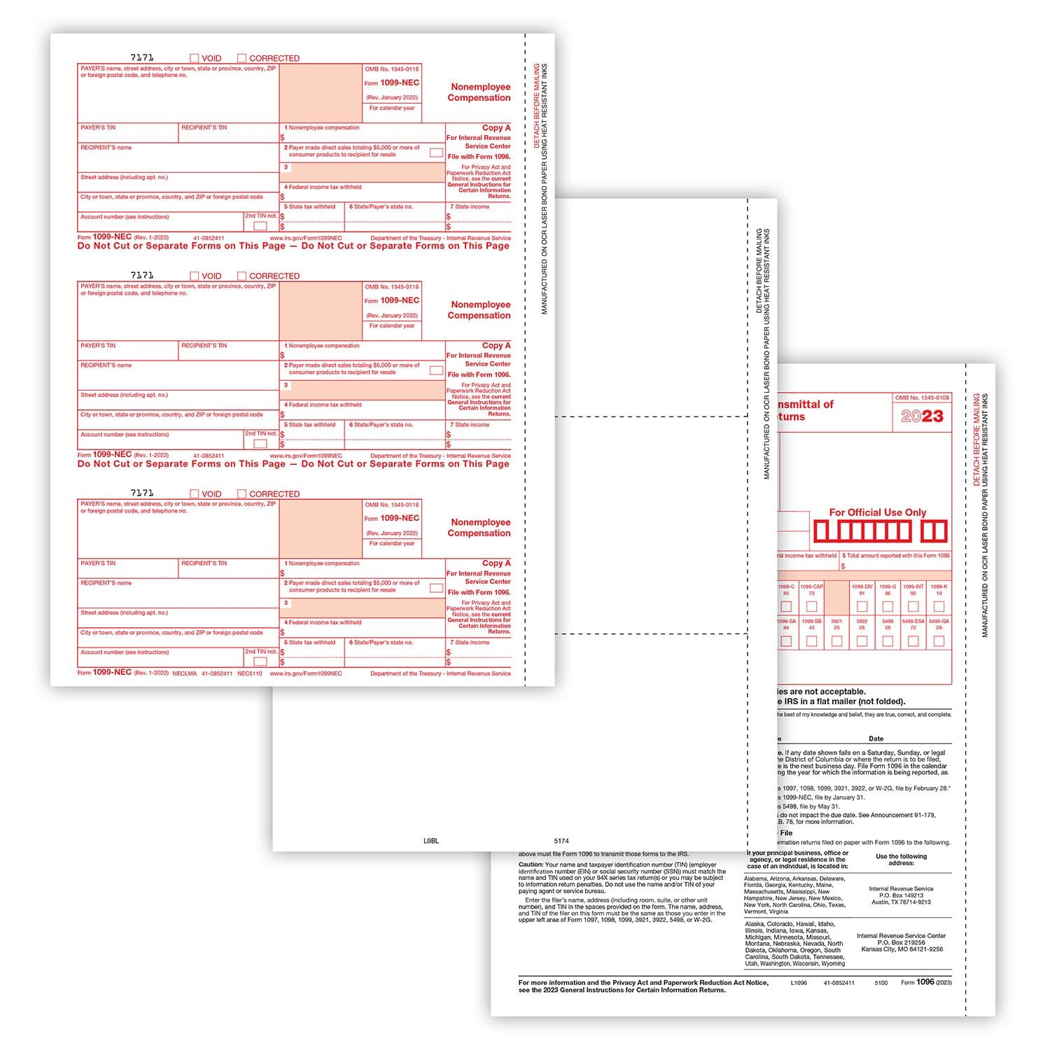 TFP 1099-NEC Blank Packaged Laser Set, 5-Part, 50 Employees