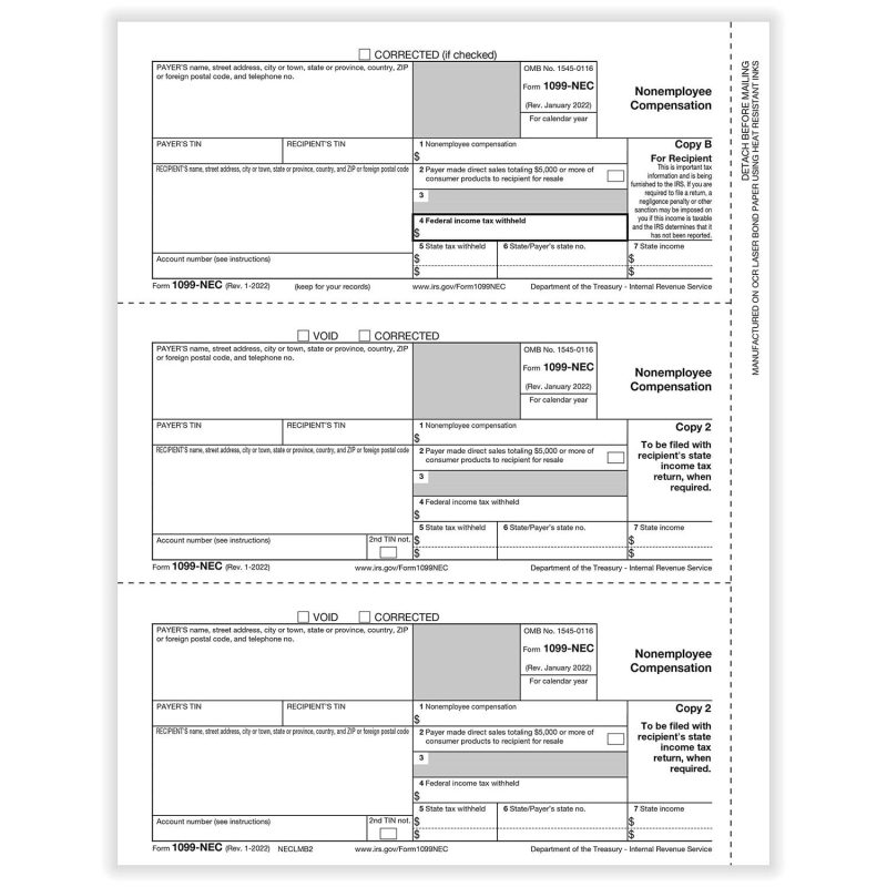 APEX 1099-NEC Recipient Copy B, 2 - Pack of 500