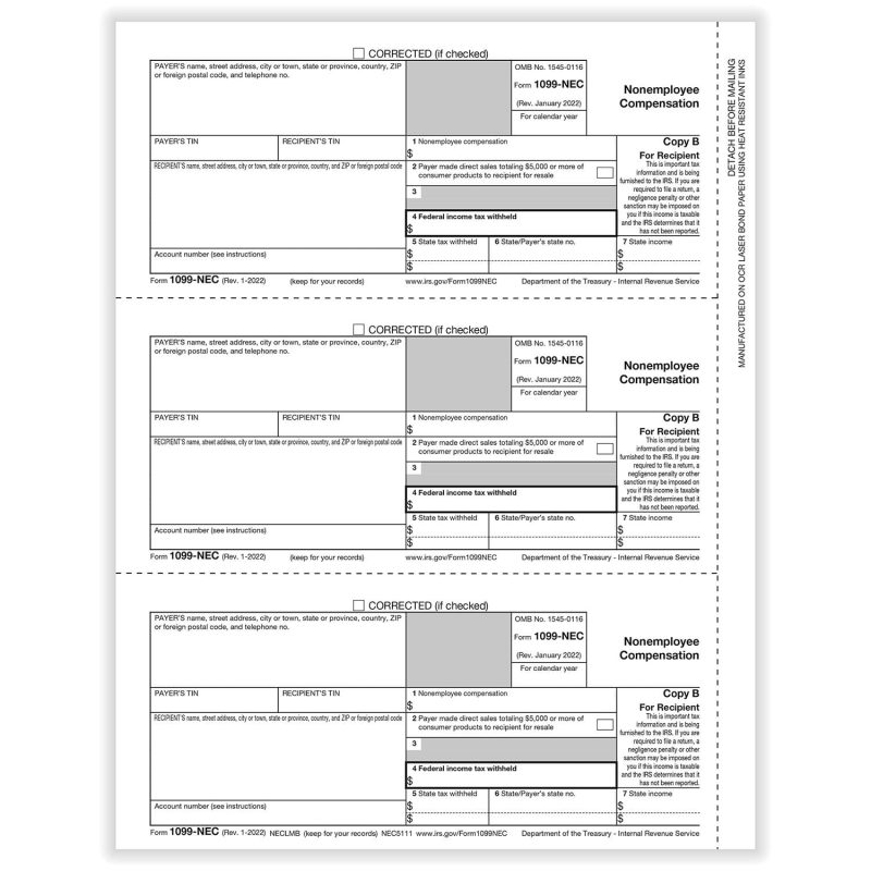 APEX 1099-NEC Recipient Copy B - Pack of 500