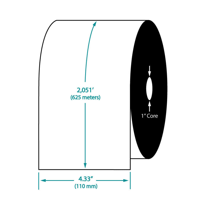 4.33" x 2051' TDW121 Premium Resin Enhanced Wax Barcode Ribbon for Printronix Printers (6 Ribbons per Case)