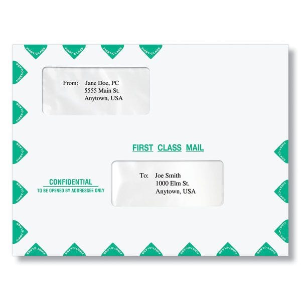 10" x 13" Double Window Envelope, Moisture Seal, Pack of 50