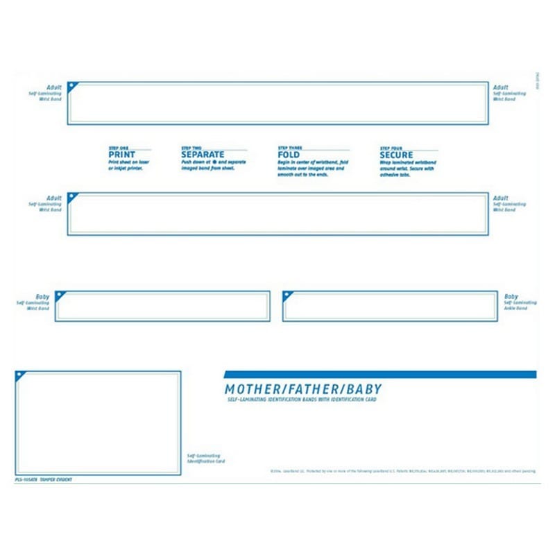 8-1/2" x 11" Mother/Father/Infant Bands w/ ID Card & Tamper Evident Wristband Tabs (Carton of 500)