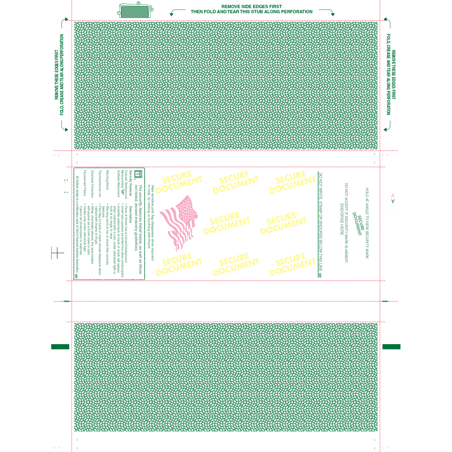 8-1/2" x 11" Z Fold Check - Blue w/Green Check - Basic Security Paper (Box of 2000) - Image 3