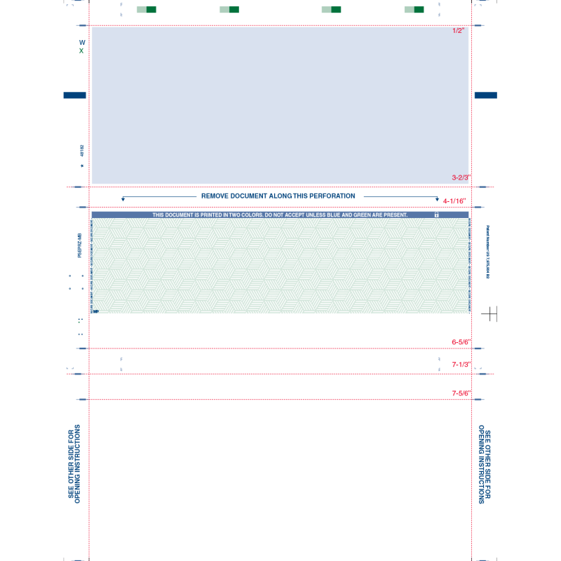 8-1/2" x 11" Z Fold Check - Blue w/Green Check - Basic Security Paper (Box of 2000)