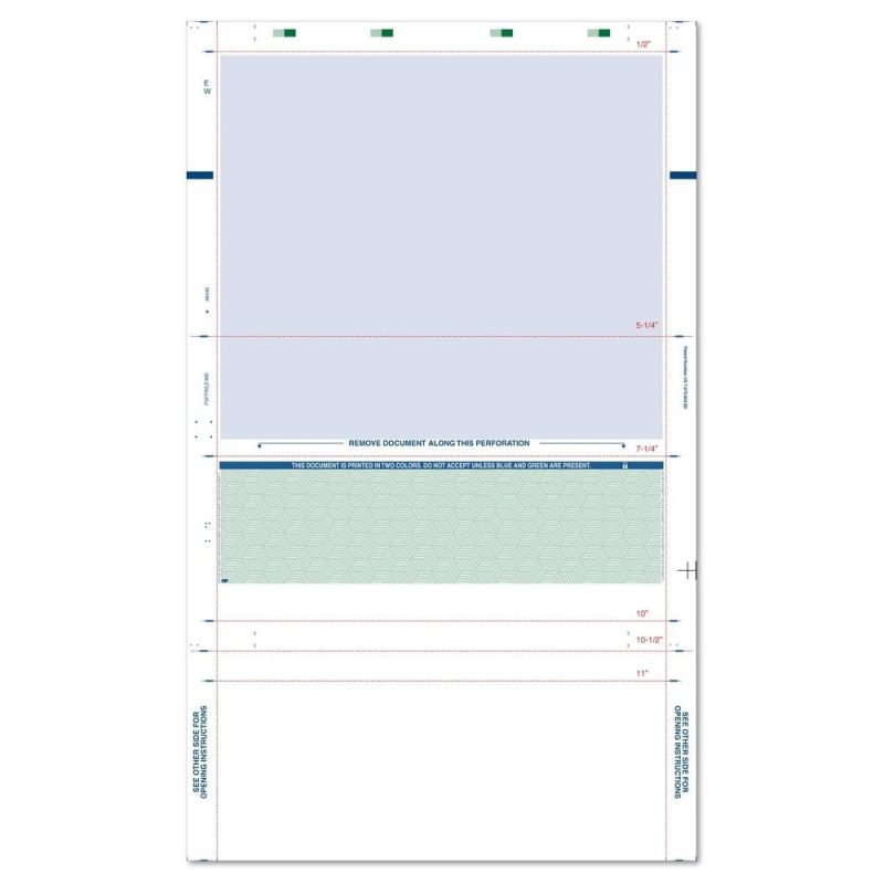 8-1/2" x 14" EZ Fold Check - Blue w/Green Check - Basic Security Paper (Box of 2000)