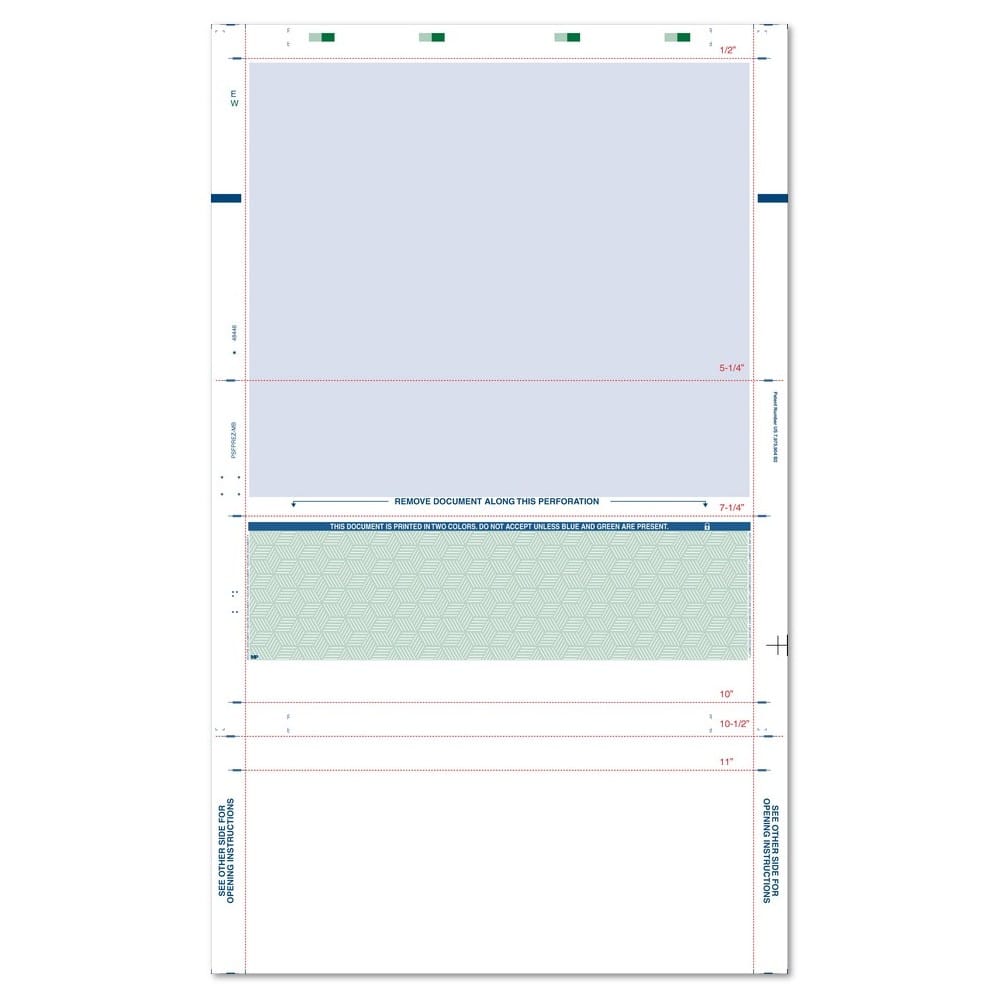 8-1/2" x 14" EZ Fold Check - Blue w/Green Check - Basic Security Paper (Box of 2000)