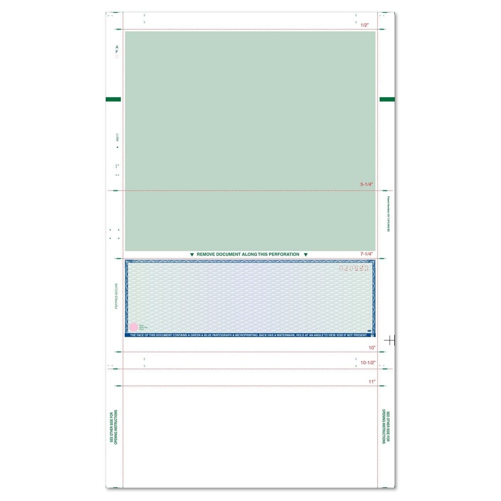 8-1/2" x 14" EZ Fold Check Prismatic Blue & Green - High Security (Box of 2000) - Image 2