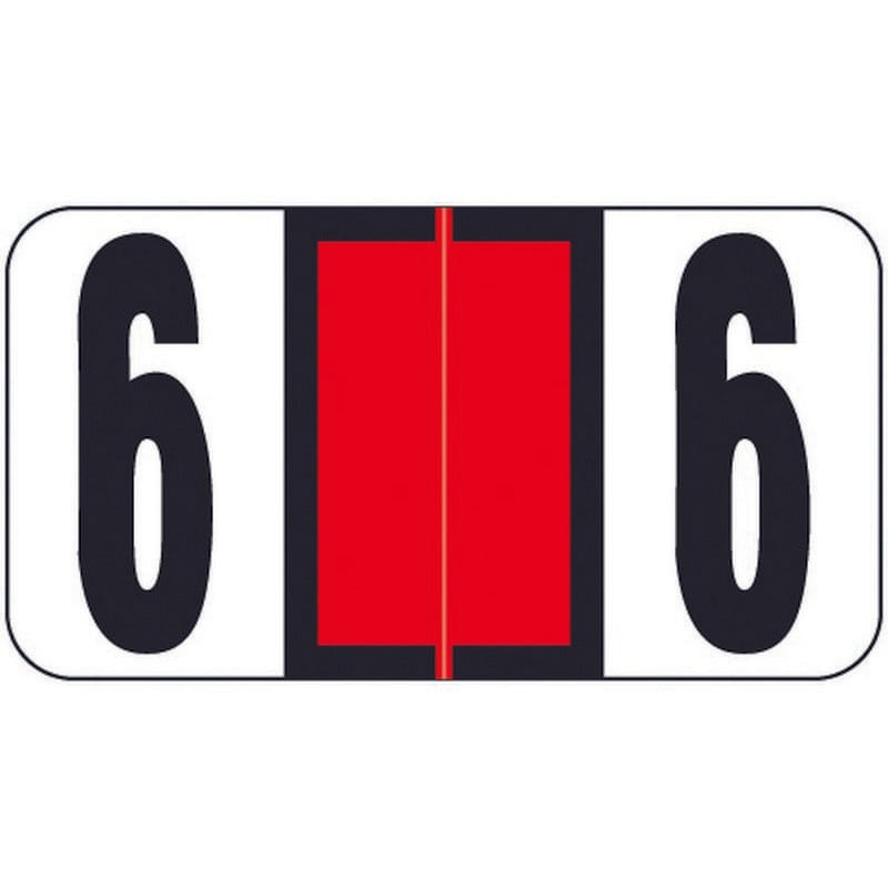 Reynolds & Reynolds RRNM Compatible Numeric "6" Labels, Laminated Stock, 1-5/8" x 7/8" Individual Numbers - Roll of 500