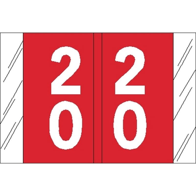 Tabbies Compatible Double Digit "20" Labels, Laminated Stock, 1" X 1-1/2" Individual Numbers - Roll of 500 - Image 2