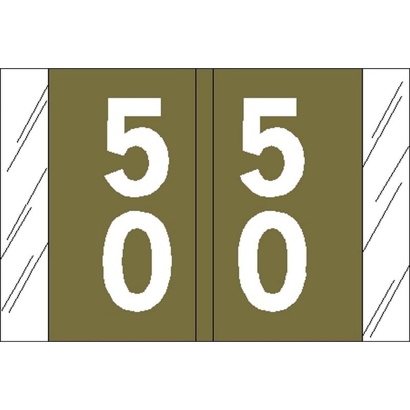 Tabbies Compatible Double Digit "50" Labels, Laminated Stock, 1" X 1-1/2" Individual Numbers - Roll of 500