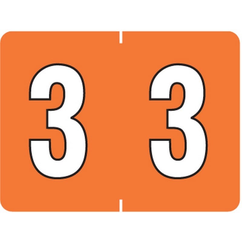 Tab Compatible Mini Numeric "3" Labels, Vinyl Kimdura Stock, 1/2" X 1" Individual Numbers - Roll of 500