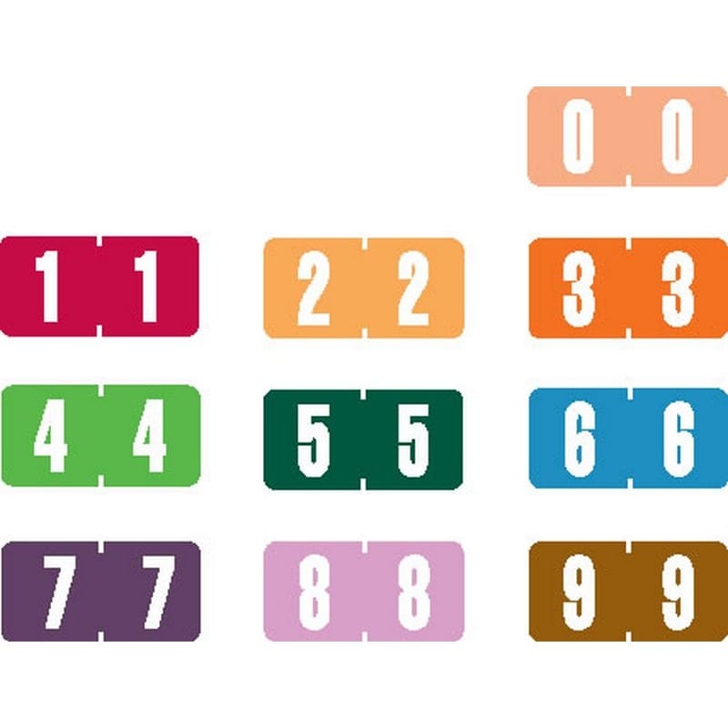 Tab Compatible Mini Numeric Labels, Vinyl Kimdura Stock, 1/2" X 1", Starter Set - 10 Rolls of 500