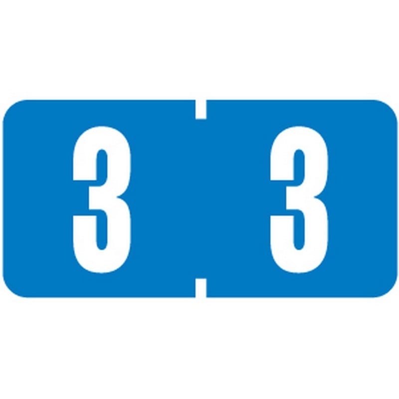 Tab Compatible Mini Numeric "3" Labels, Vinyl Kimdura Stock, 1/2" X 1" Individual Numbers - Roll of 1000