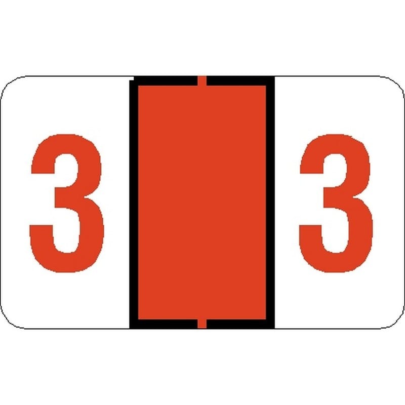 Tab Compatible Numeric "3" Labels, Laminated Stock, 1" X 1.25" Individual Numbers - Roll of 500