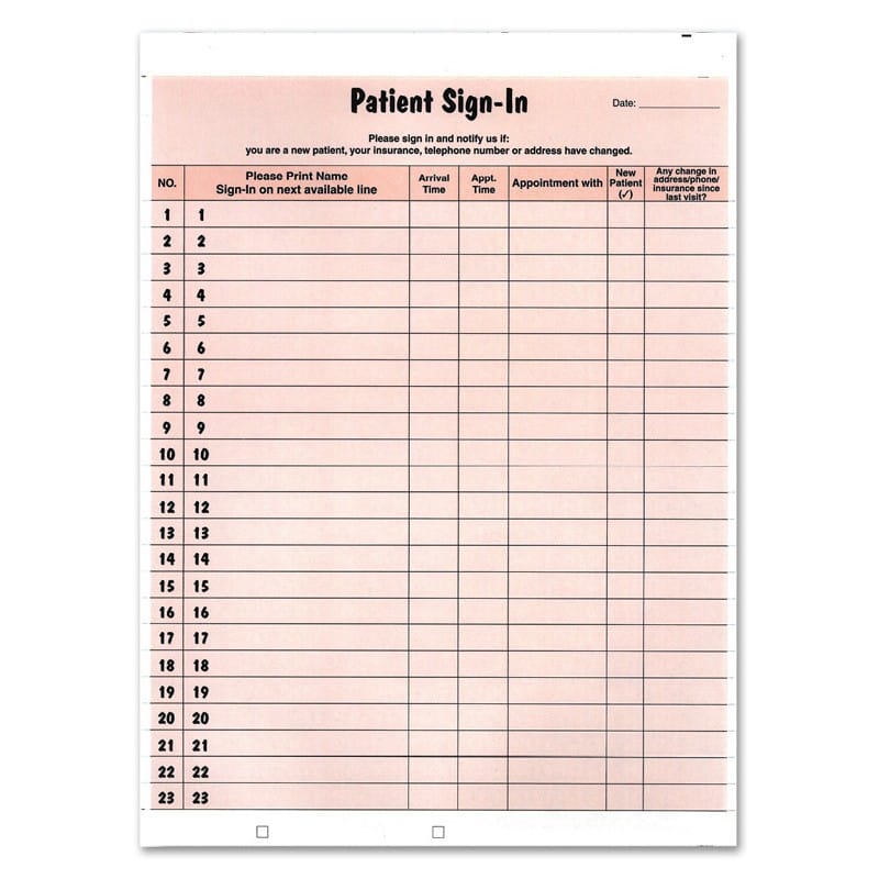 Salmon Confidential Patient Sign-In Label Forms, 8-1/2" x 11", 23 Peel Off Adhesive Sign In Lines (125 Forms per Pack)