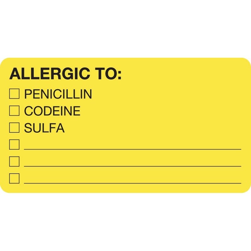 Allergy Warning Labels, ALLERGIC TO: - Fl Chartreuse, 3-1/4" X 1-3/4" (Roll of 250) - Image 2