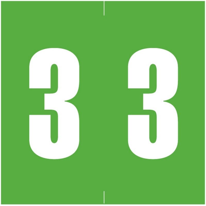 IEC/AFV Compatible Numeric "3" Labels, Laminated Stock, 1-7/8" X 1-7/8" Individual Numbers - Roll of 500