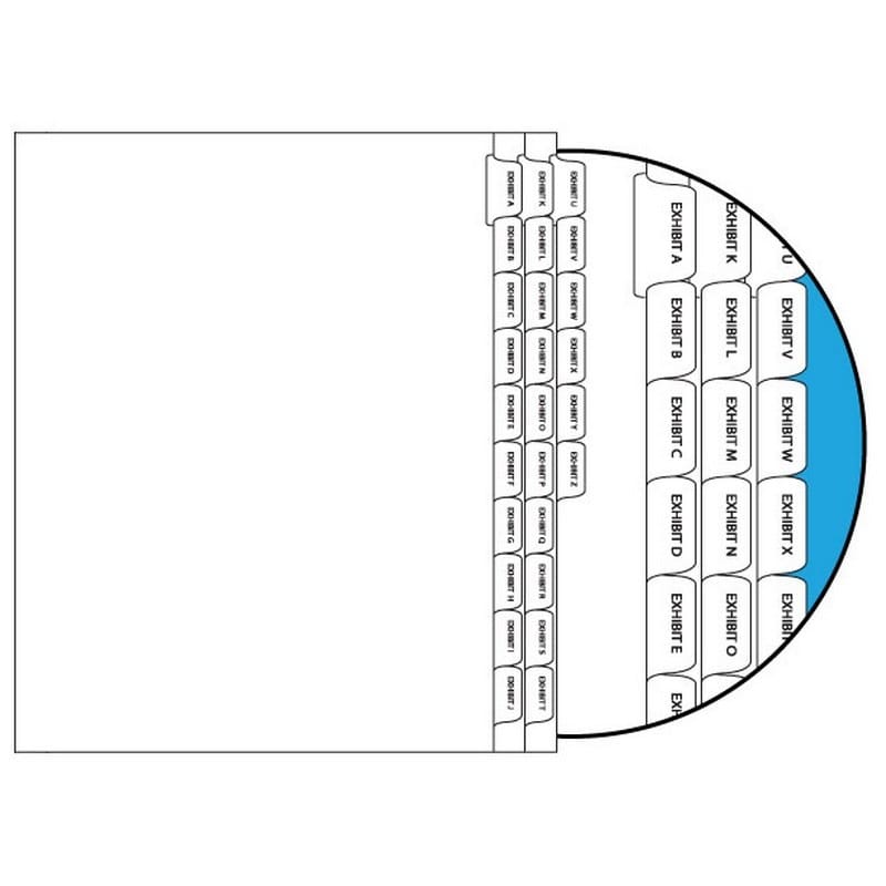 Letters Exhibit A-Z Legal Index Divider Sets, Letter Size Side Tab, 1/10th Cut, 25 Tabs per Set (Box of 10 Sets)