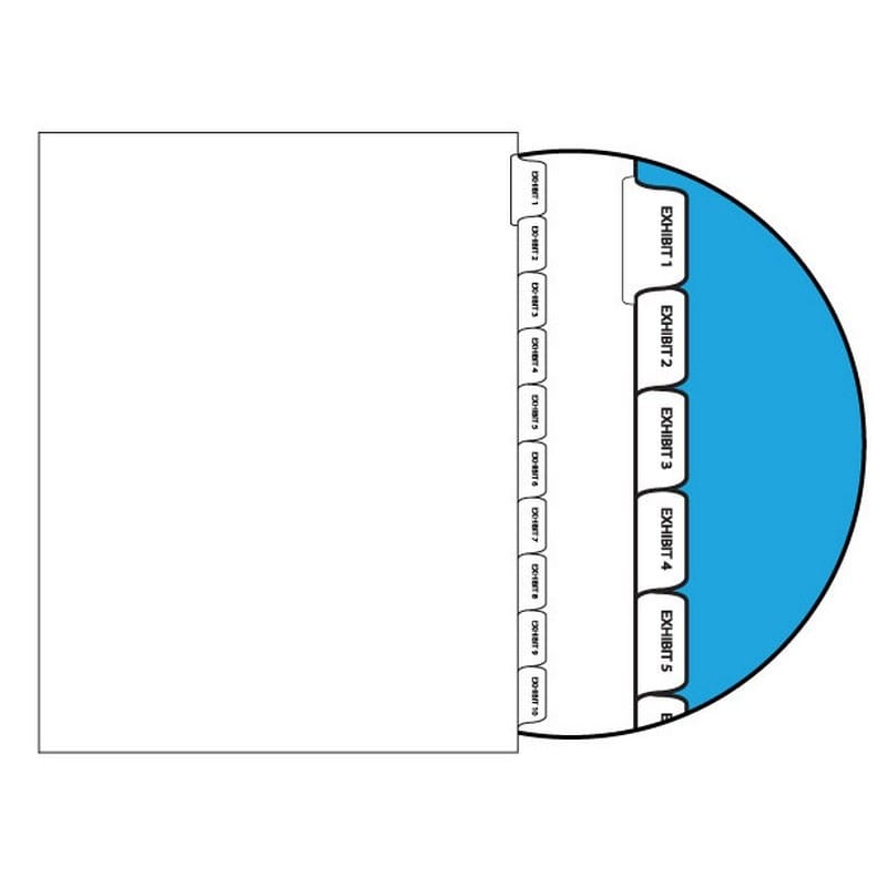 Numbers Exhibit 1-10 Legal Index Divider Sets, Letter Size Side Tab, 1/10th Cut, 25 Tabs per Set (Box of 10 Sets)