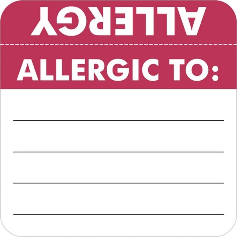 Allergy Warning Labels, ALLERGIC TO: - Red/White (Wrap Around) 2" X 2" (Roll of 250) - Image 2