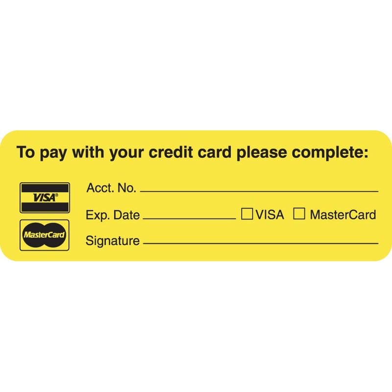 Billing Collection Labels, To pay with your credit card... - Fl Chartreuse, 3" X 1" (Roll of 250) - Image 2