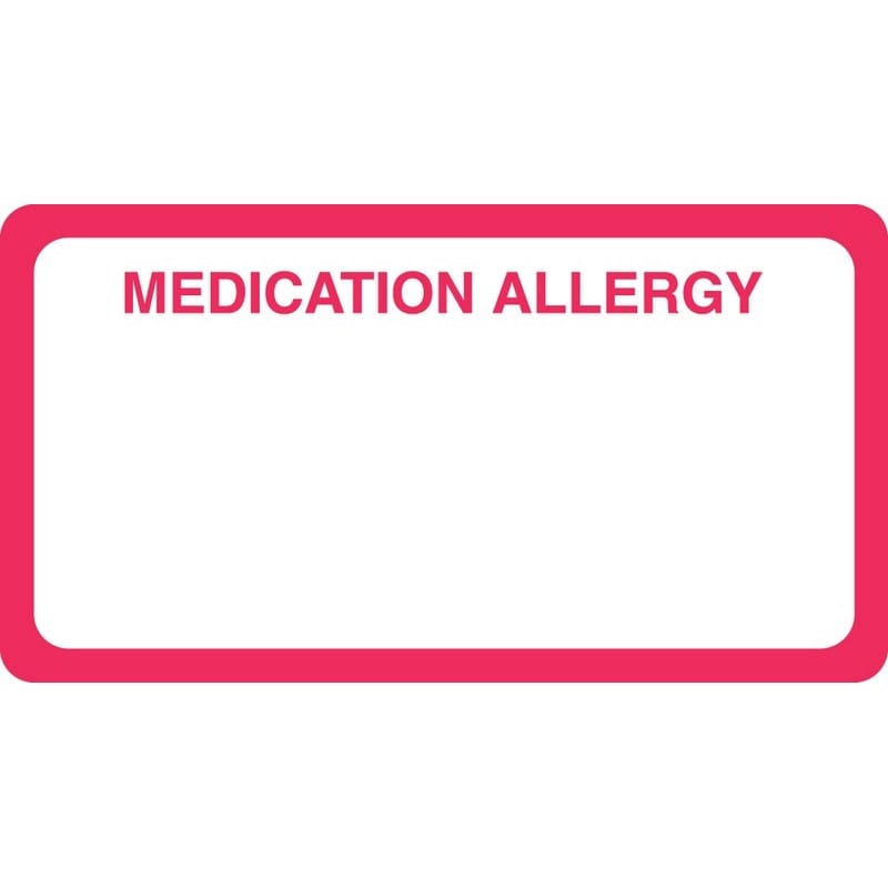 Allergy Warning Labels, MEDICATION ALLERGY - Red/White, 3-1/4" X 1-3/4" (Roll of 250) - Image 2