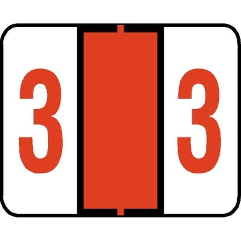 Jeter 6100 Compatible Numeric "3" Labels, Laminated Stock, 15/16" X 1-5/8" Individual Numbers - Roll of 500