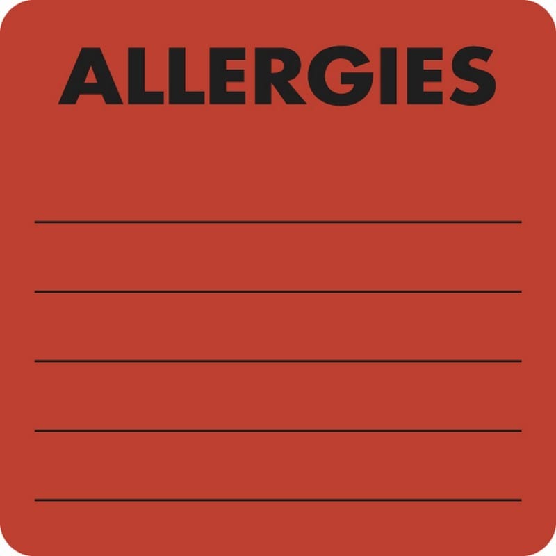 Allergy Warning Labels, ALLERGIES - Fl Red 2" X 2" (Roll of 250) - Image 2