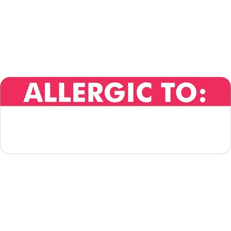 Allergy Warning Labels, ALLERGIC TO - Red/White, 3" X 1" (Roll of 250) - Image 2