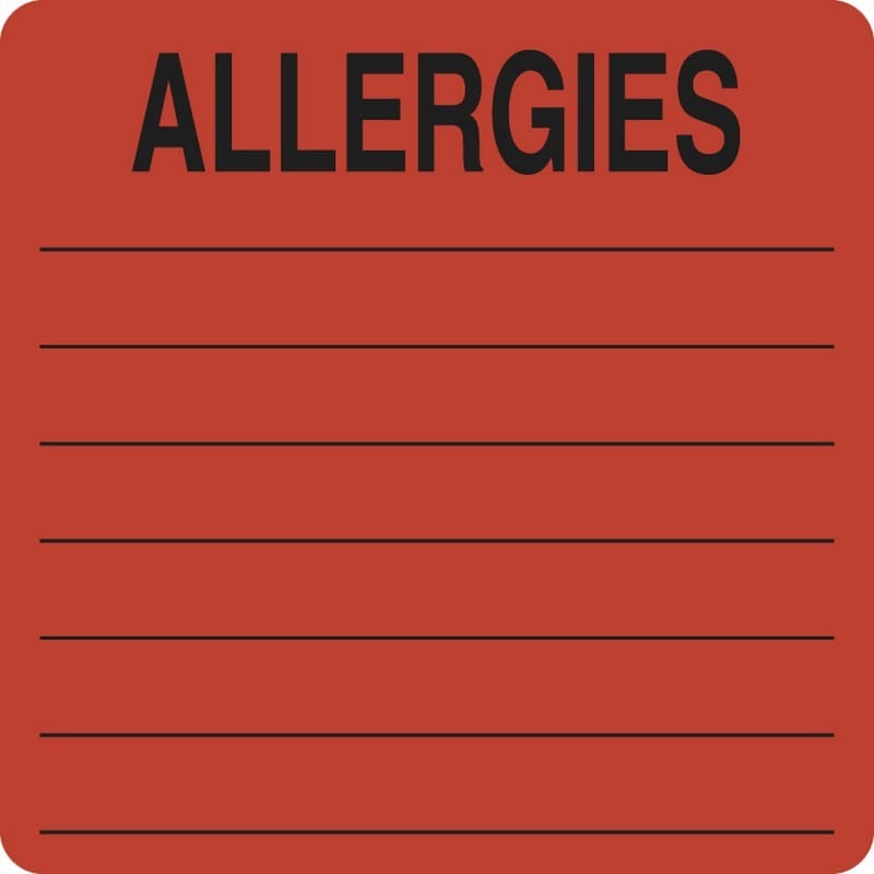 Allergy Warning Labels, ALLERGIES - Fl Red, 2-1/2" X 2-1/2" (Roll of 390) - Image 2