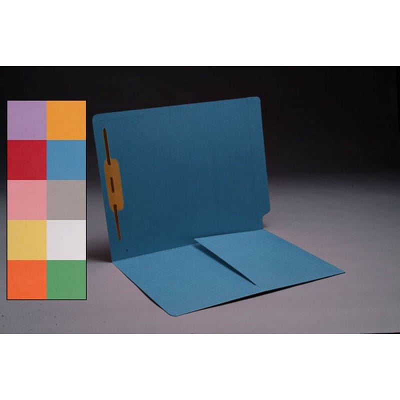 14pt Dark Blue Folders, Full Cut END TAB, Letter Size, 1/2 Pocket Inside Front, Fastener Pos #1 (Box of 50)