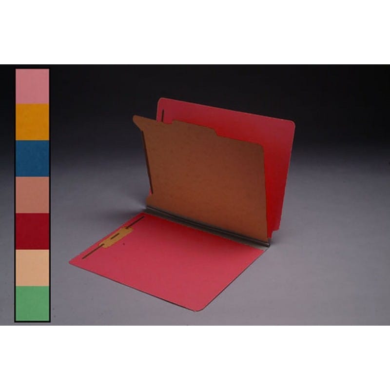 18pt Red Classification Folders, Full Cut END TAB, Letter Size, 1 Divider, Duo Fasteners (Box of 15)