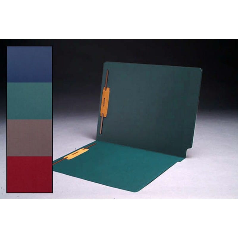 11pt Dark Green Cheshire Linen Folders, Full Cut 2-Ply END TAB, Letter Size, Fastener Pos #1 & #3 (Box of 50) - Image 2