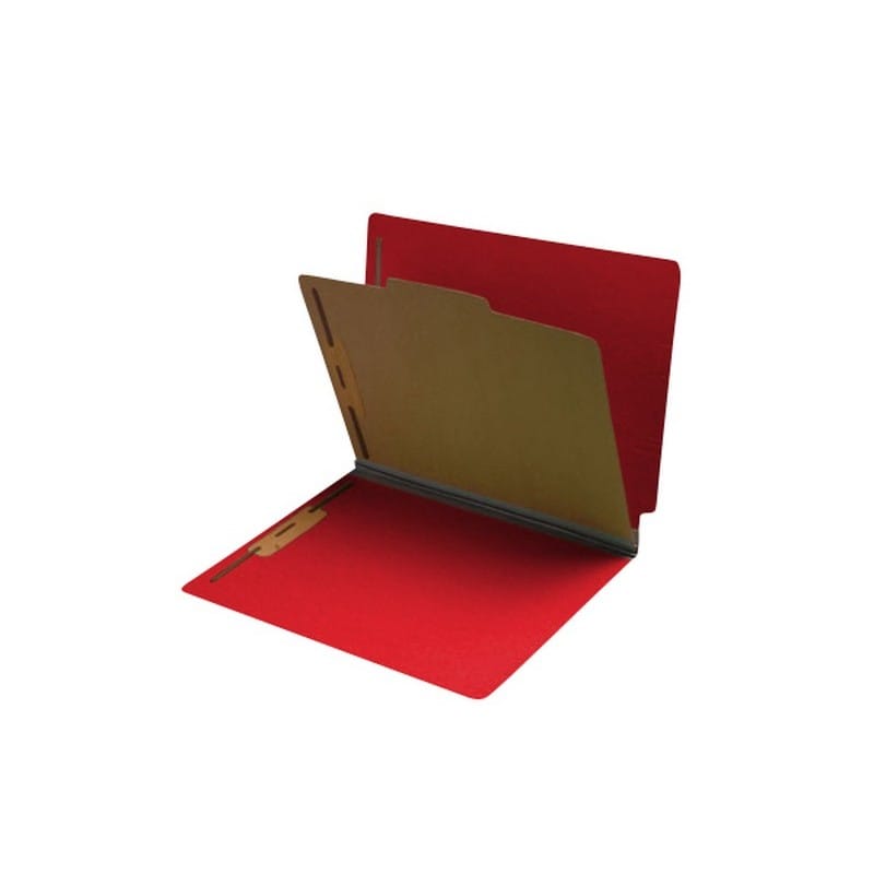 18pt Red Classification Folders, Full Cut END TAB, Letter Size, 2 Divider, Bonded Fasteners (Box of 10) - Image 2
