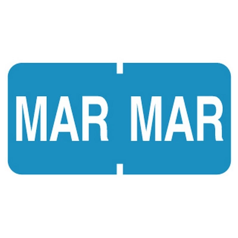 Tab Compatible "Mar" Month Labels, Vinyl Kimdura Stock, 1" X 1/2", Individual Months - Roll of 500