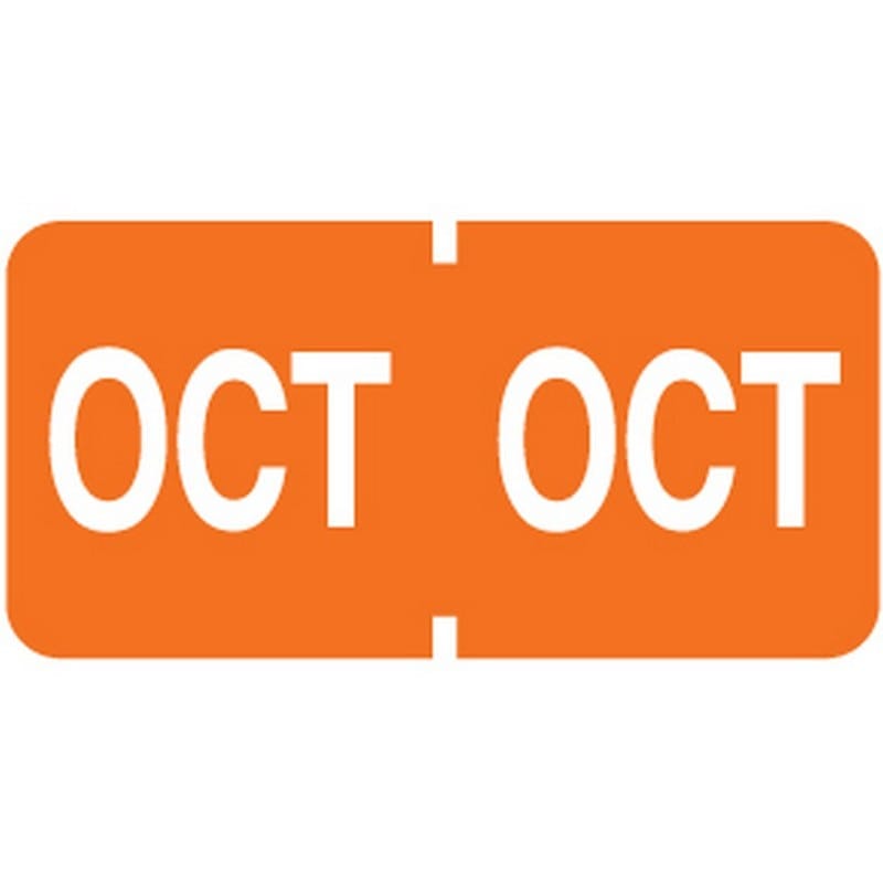 Tab Compatible "Oct" Month Labels, Vinyl Kimdura Stock, 1" X 1/2", Individual Months - Roll of 500