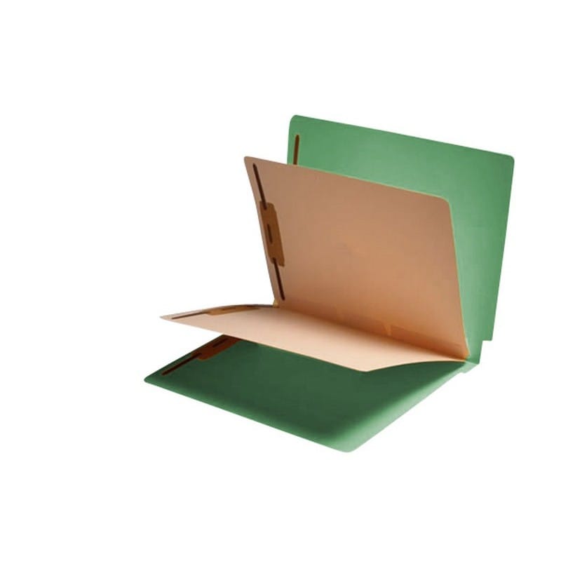 14pt Green Folders, Full Cut END TAB, Letter Size, 2 Dividers Installed (Box of 25) - Image 2