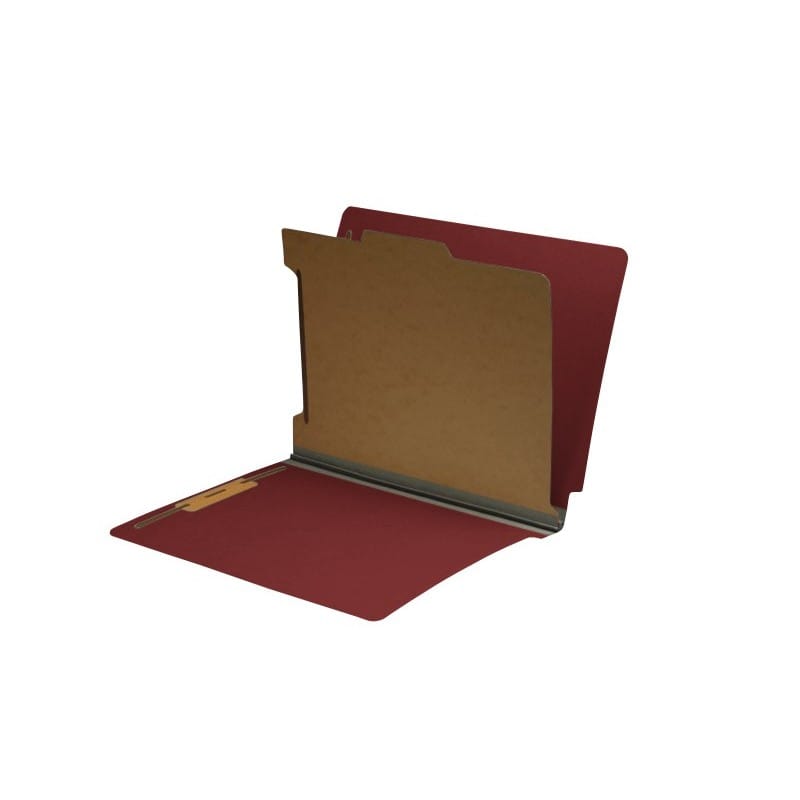 Red Type II Pressboard Classification Folders, Full Cut END TAB, Letter Size, 1 Divider (Box of 10)