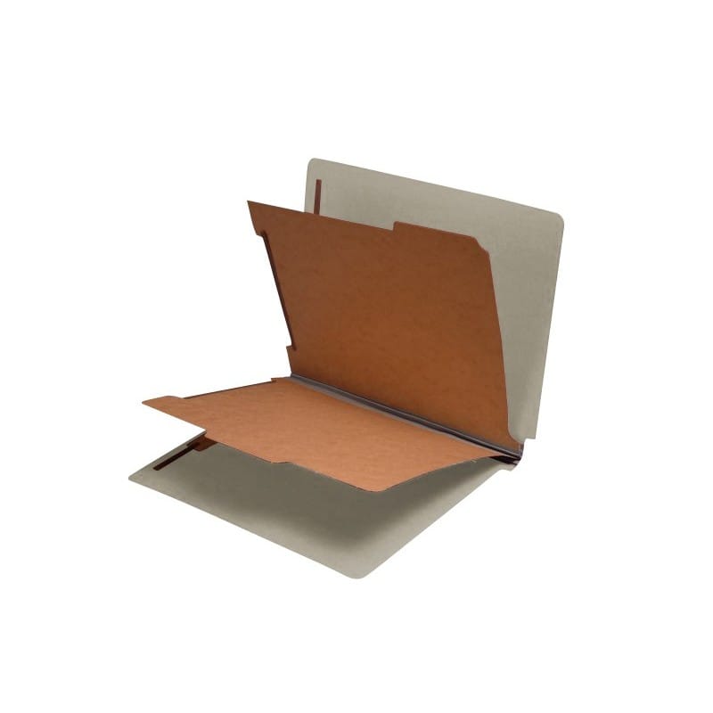Gray Type II Pressboard Classification Folders, Full Cut END TAB, Letter Size, 2 Divider (Box of 10)